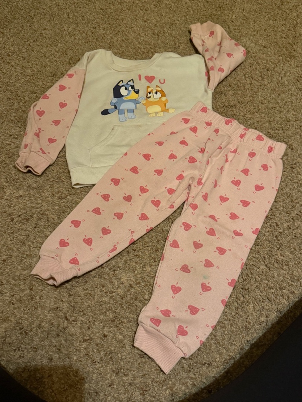 Pink Heart Hoodie & Jogger Set with Cartoon Pup Graphic